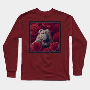 Dogs, sharpei dog and flowers, dog, style vector (Red version 2 sharpei) Long Sleeve T-Shirt